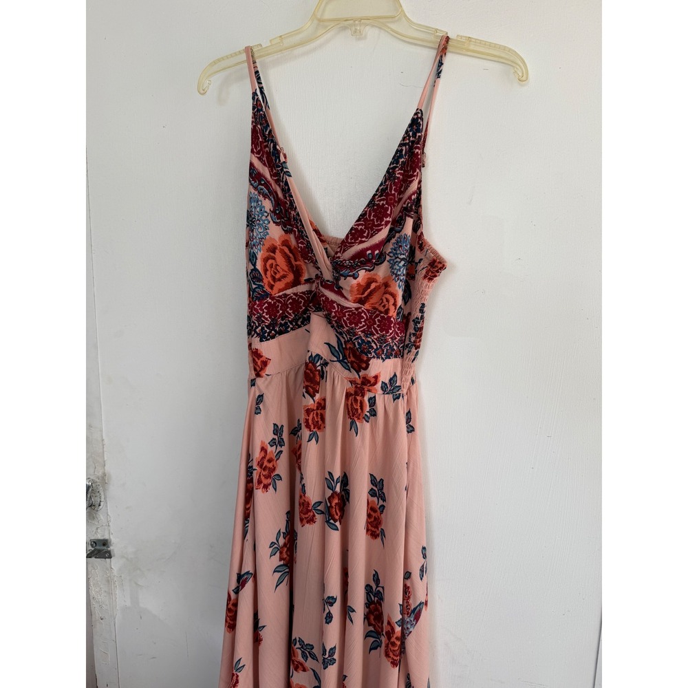 Angie Pink Floral Maxi Dress with Red and Blue Accents